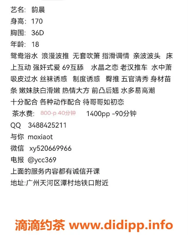 广州楼凤-韵晨 - 广州天河，价格800起