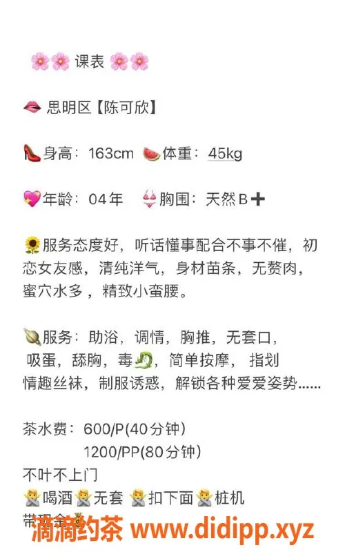 厦门楼凤-思明区陈可欣，163cm/45kg，600元/次魅力服务