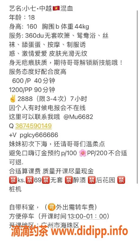 广州楼凤-海珠小七，已验证，600元/次服务好评不断