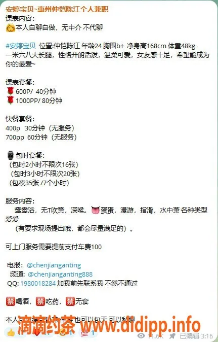 惠州楼凤-安婷24岁，B罩杯，仲恺陈江热卖