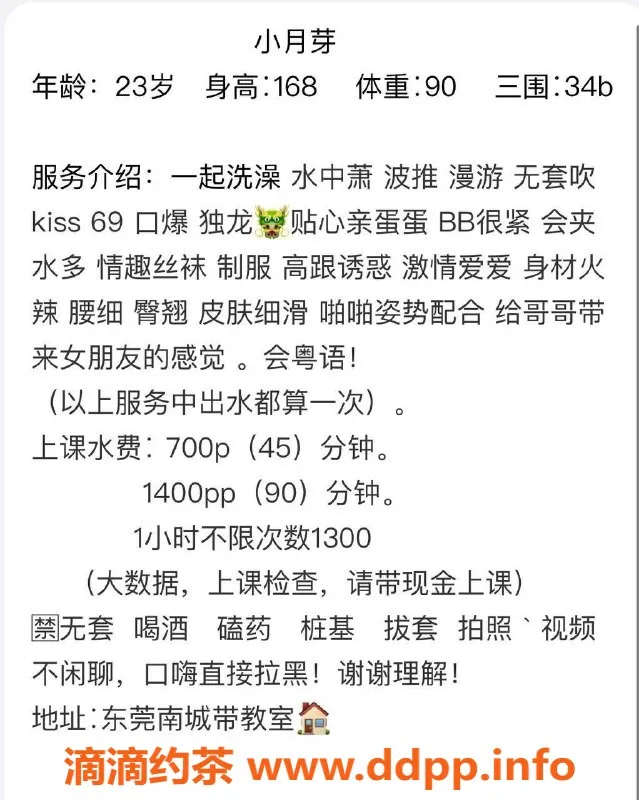 东莞楼凤-南城小月芽，服务超棒，价格亲民