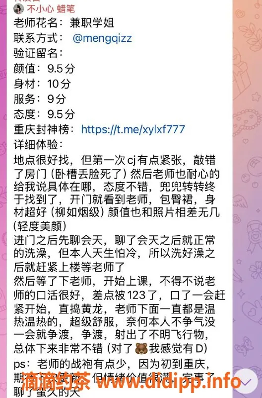 重庆楼凤-南岸学姐工兵报告，实用参考